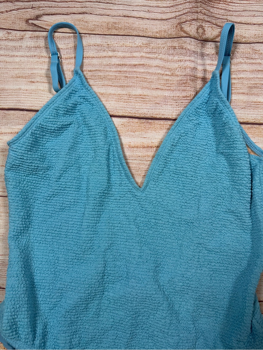 Leith Powder Blue‎ Textured Hip Ruffle One-Piece Swimsuit - Picture 2 of 8